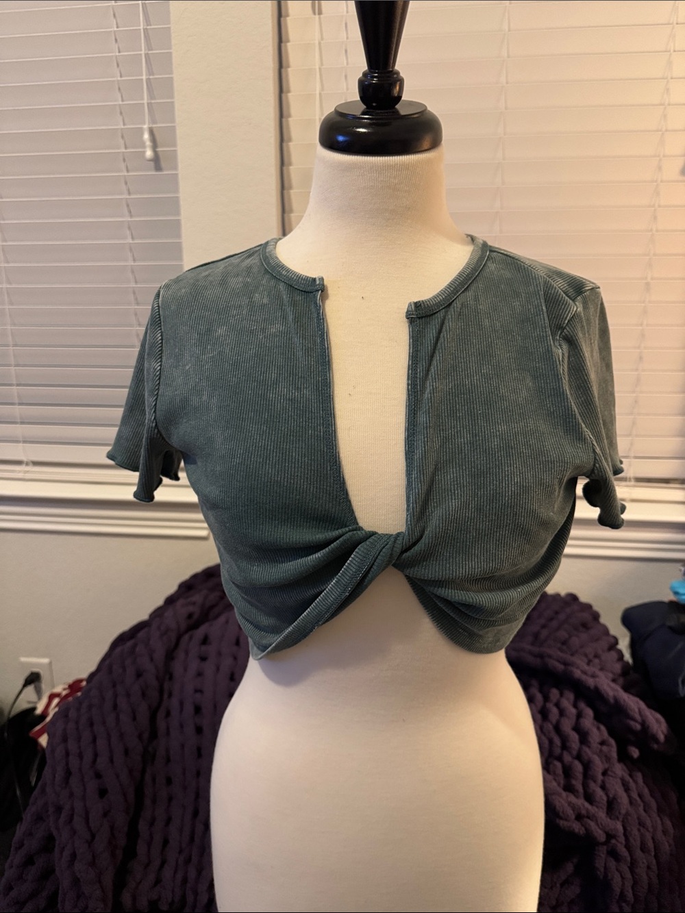 wild fable Sage Green Twist-Front Ribbed Crop Top